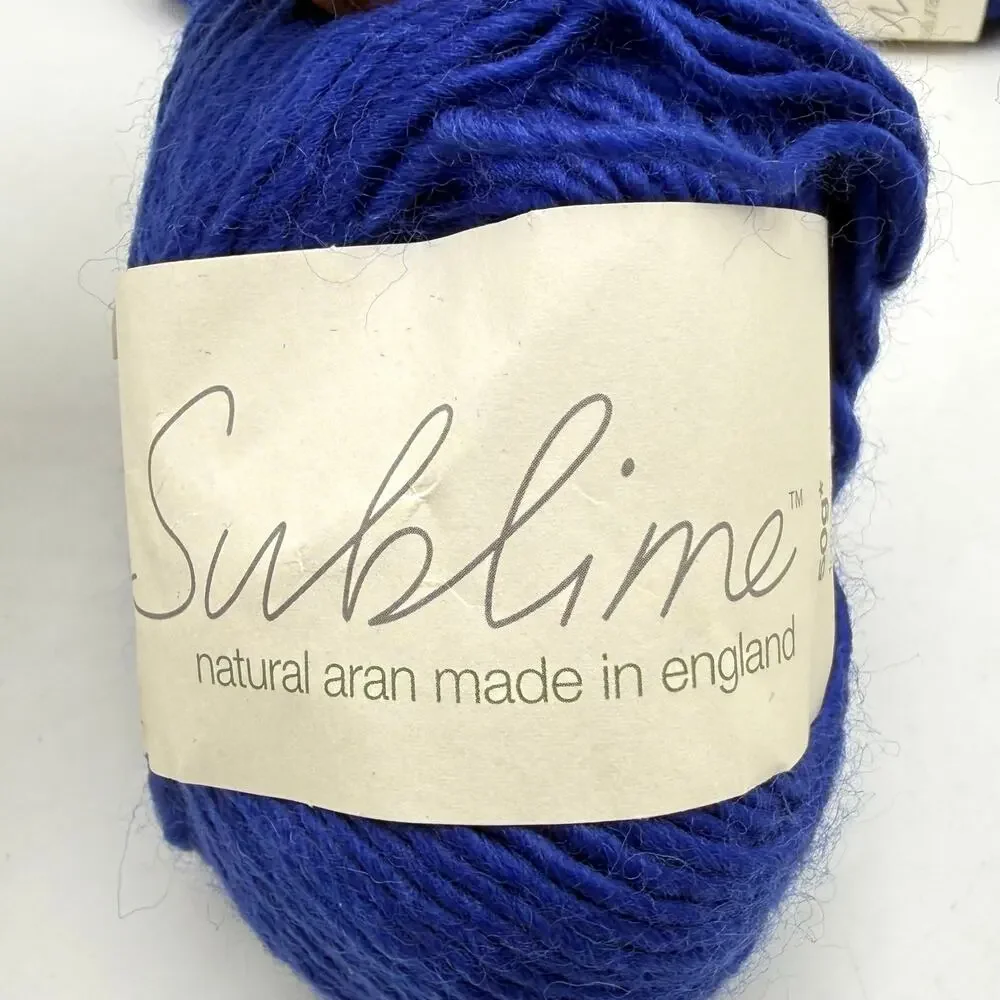 Sublime Natural Aran Yarn 100% Wool Cobalt Blue 422 Lot of 4 Skeins 50g England